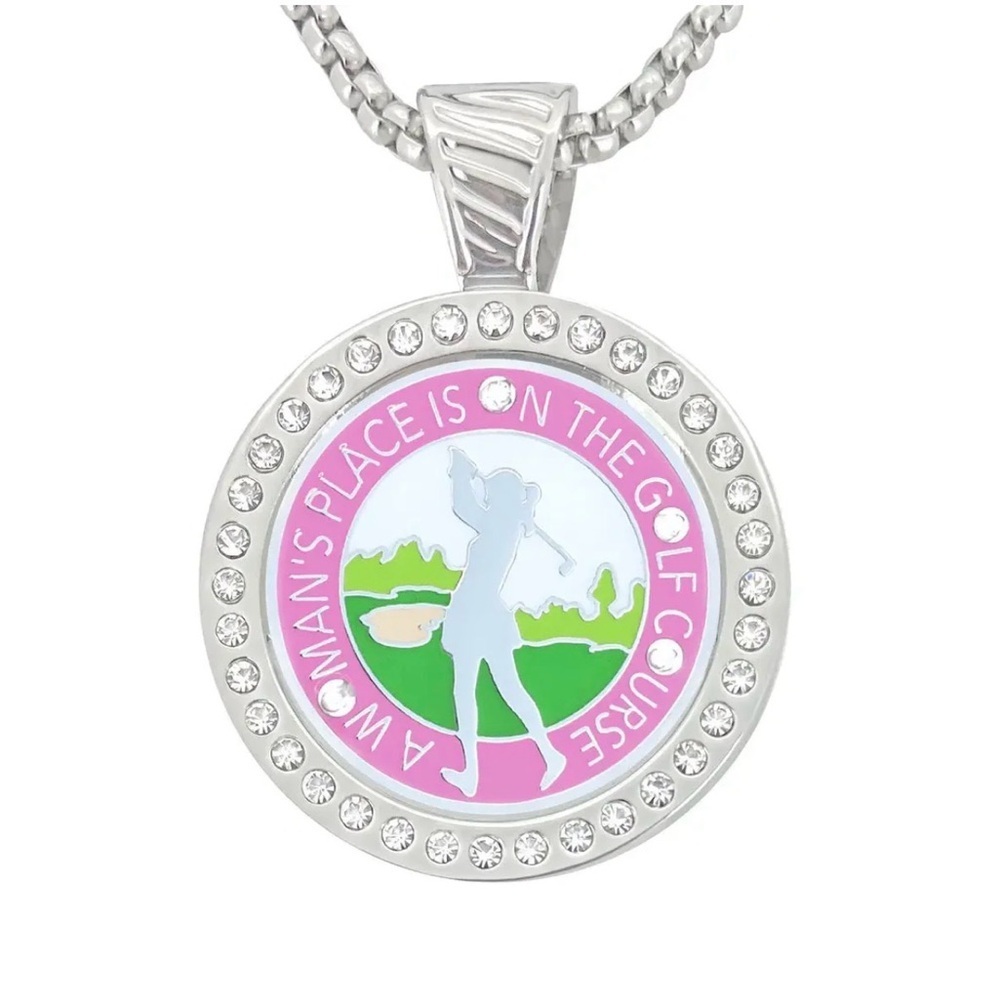 Navika- Chamelion Pink Golf Silhouette Pendant Necklace